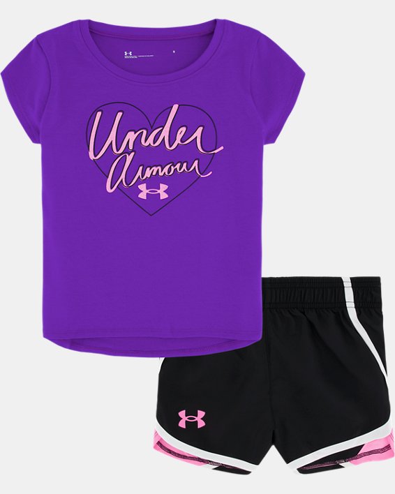 Girls' Toddler UA Heart Logo Short Sleeve & Shorts Set, Purple, pdpMainDesktop image number 0